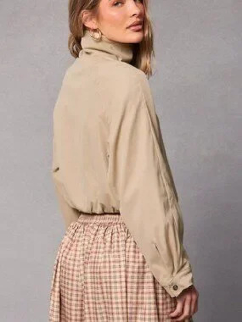 Khaki Casual Women's Cropped Twill Trucker Jacket